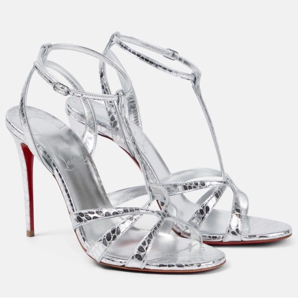 Christian Louboutin Metallic Silver Leather croc Tangueva 100 mm sandals EU 40 - Picture 3 of 14